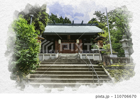 水彩画風　山代温泉　服部神社　拝殿　石川県加賀市 110706670