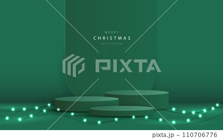 Podium shape for show cosmetic product display for christmas day or new years. Stand product showcase on red background with lighting christmas. vector design. 110706776