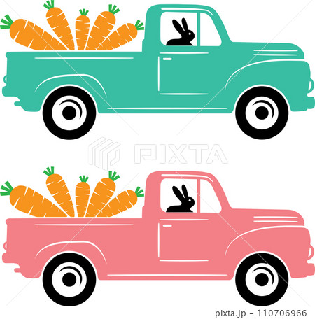 Easter Truck Carrot Easter, Tulips Flower, Happy Easter Vector Illustration File 110706966