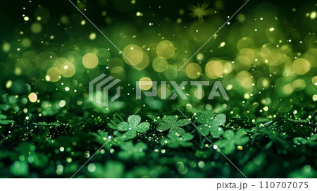 Shamrocks Glittering with Golden Bokeh Lights 110707075