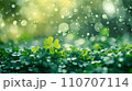St. Patrick's Day Celebration with Clover Confetti and Soft Green Bokeh Lights 110707114