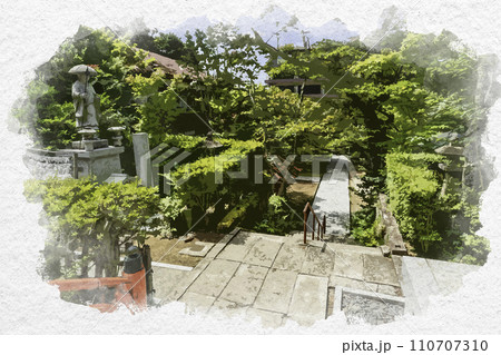 水彩画風　山代温泉　薬王院温泉寺　境内　石川県加賀市 110707310