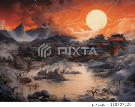 三途の川　浮世絵風　イラスト 110707320