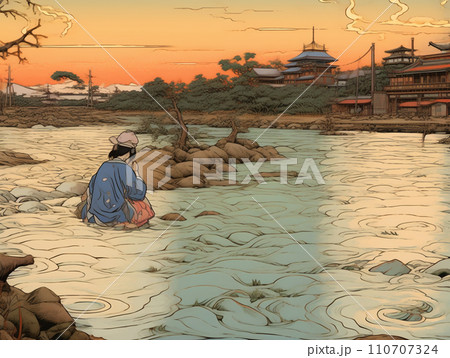 三途の川　浮世絵風　イラスト 110707324