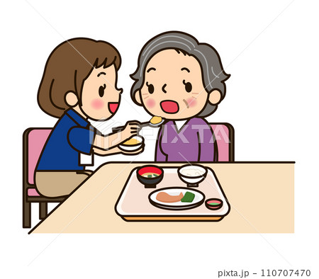 食事介助されている女性 110707470