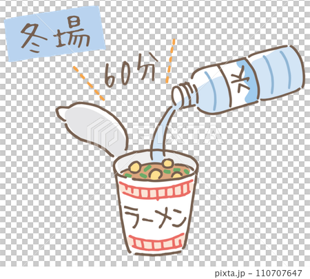 カップヌードル　水で戻す　冬場　60分 110707647