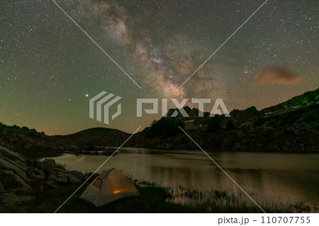 Stars, Milky Way Galaxy over Camp Tent 110707755