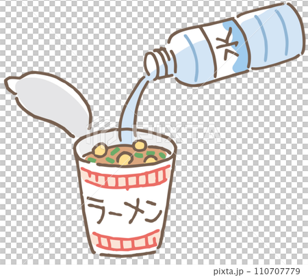 カップヌードル　水で戻す　イラスト 110707779