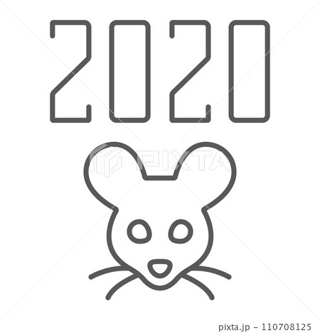 2019 rat year thin line icon, celebration and christmas, calendar sign, vector graphics, a linear pattern on a white background 110708125