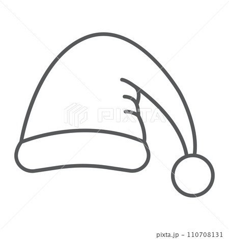 Santas hat thin line icon, costume and new year, santa claus cap sign, vector graphics, a linear pattern on a white background. Santas hat thin line icon, costume and new year, santa claus cap sign, vector graphics, a linear pattern on a white background. 110708131