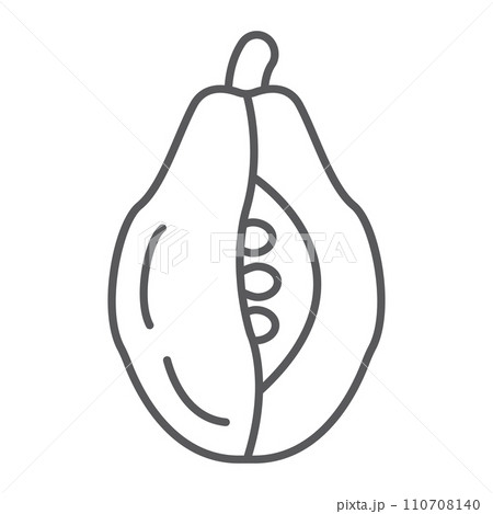 Papaya thin line icon, food and vitamin, exotic fruit sign, vector graphics, a linear pattern on a white backgrond. 110708140