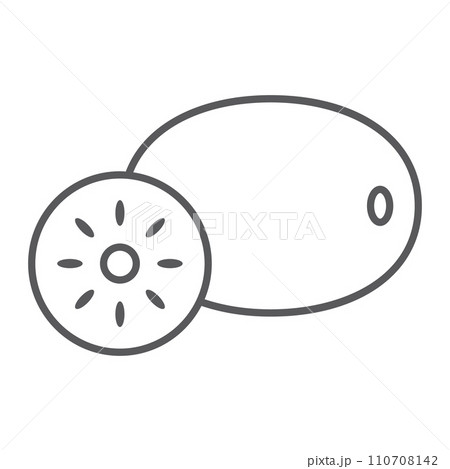 Kiwi thin line icon, food and fruit, vitamin sign, vector graphics, a linear pattern on a white backgrond. 110708142