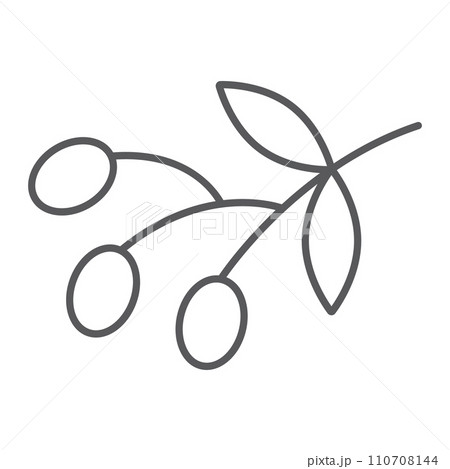Olives thin line icon, food and vegetable, olive branch sign, vector graphics, a linear pattern on a white backgrond. Olives thin line icon, food and vegetable, olive branch sign, vector graphics, a linear pattern on a white backgrond. 110708144