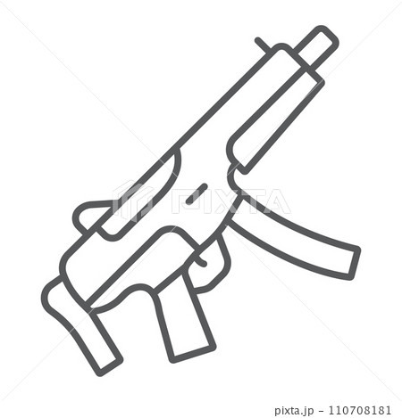 Submachine gun thin line icon, army and military, firearm sign, vector graphics, a linear pattern on a white background. 110708181