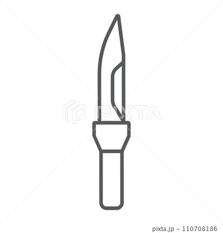 Army knife thin line icon, army and weapon, military knife sign, vector graphics, a linear pattern on a white background. 110708186