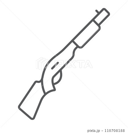 Shotgun thin line icon, weapon and military, automatic rifle sign, vector graphics, a linear pattern on a white background. Shotgun thin line icon, weapon and military, automatic rifle sign, vector graphics, a linear pattern on a white background. 110708188