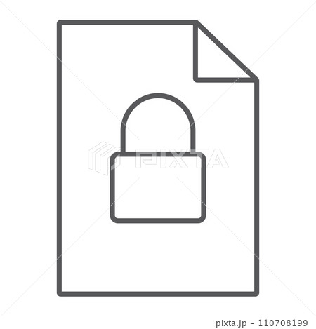 Locked file thin line icon, document and computer, file with padlock sign, vector graphics, a linear pattern on a white background. 110708199