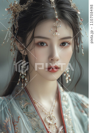 煌びやかな宝石を見に纏う中国古代王朝の女性（AI生成画像） 110708498