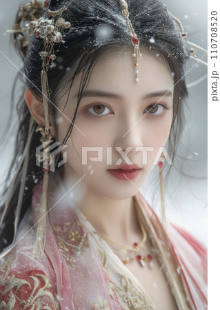 煌びやかな宝石を見に纏う中国古代王朝の女性（AI生成画像） 110708520
