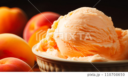 美味しそうな桃のアイスクリームのイメージ背景「AI生成画像」 110708650