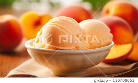 美味しそうな桃のアイスクリームのイメージ背景「AI生成画像」 110708652