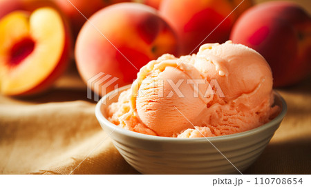 美味しそうな桃のアイスクリームのイメージ背景「AI生成画像」 110708654