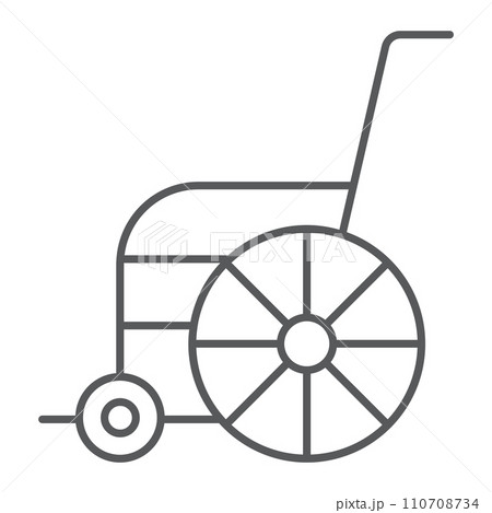 Wheelchair thin line icon, orthopedic and medical, disabled chair sign, vector graphics, a linear pattern on a white background. 110708734