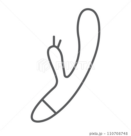 Rabbit vibrator thin line icon, sex toy and adult, clitoris vibrator sign, vector graphics, a linear pattern on a white background, eps 10. Rabbit vibrator thin line icon, sex toy and adult, clitoris vibrator sign, vector graphics, a linear pattern on a white background, eps 10. 110708748