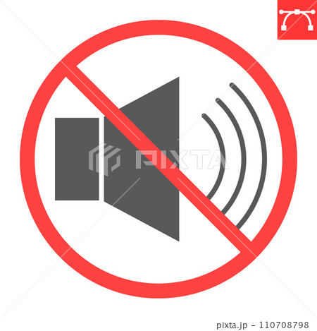No sound glyph icon, prohibition and forbidden, sound off sign, vector graphics, editable stroke solid sign, eps 10. No sound glyph icon, prohibition and forbidden, sound off sign, vector graphics, editable stroke solid sign, eps 10. 110708798