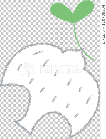 Hand-drawn style, simple illustration of a bird flying with a plant bud in its mouth 110708834