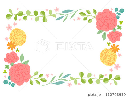 カラフルな花と植物のフレーム　背景素材 110708950
