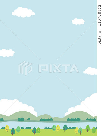 青空と山と川の草原の風景のイラスト 110708952