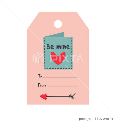 Valentines Day tag with postcard and arrow. Be mine lettering. Holiday gift label template. Valentines Day tag with postcard and arrow. Be mine lettering. Holiday gift label template. 110709014
