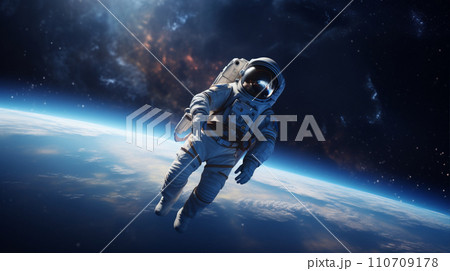 宇宙から惑星を眺める宇宙飛行士 astronaut outer space AI生成画像 110709178
