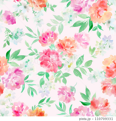 水彩で描いたカーネーションのシームレスパターン 110709331
