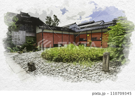 水彩画風　山代温泉　魯山人寓居跡　いろは草庵　石川県加賀市 110709345