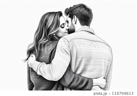 image of two positive black white gamma people cuddle look each other isolated on white background image of two positive black white gamma people cuddle look each other isolated on white background 110709613