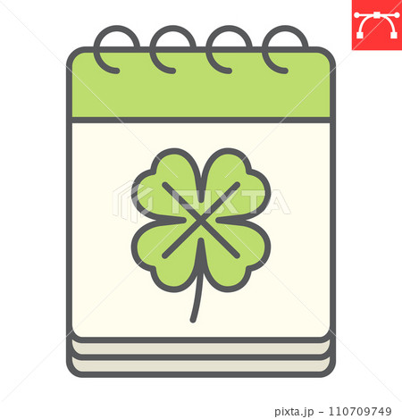 St. Patrick's day calendar line color icon, holidays and reminder, calendar with clover vector icon, vector graphics, editable stroke outline sign, eps 10. St. Patrick's day calendar line color icon, holidays and reminder, calendar with clover vector icon, vector graphics, editable stroke outline sign, eps 10. 110709749
