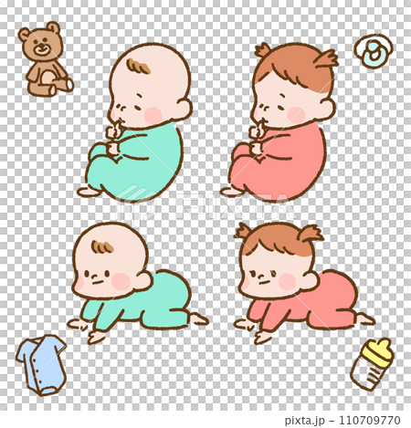 嬰兒爬行和睡覺的插圖集 嬰兒爬行和睡覺的插圖集 110709770