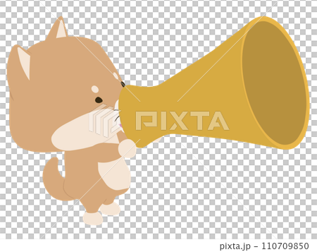 メガホンで話す柴犬 110709850