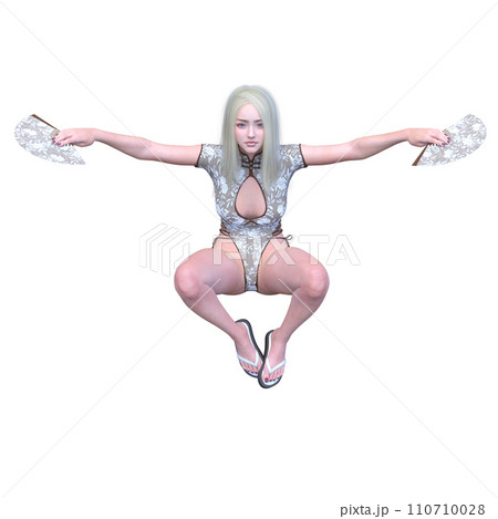 扇を持って舞う女性 110710028