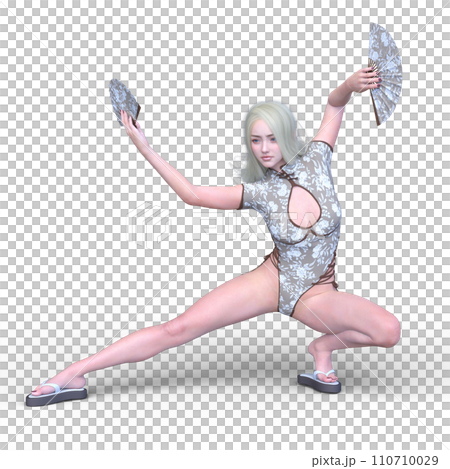 扇を持って舞う女性 110710029