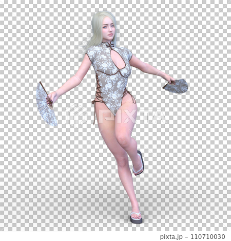 扇を持って舞う女性 110710030