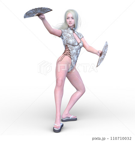 扇を持って舞う女性 110710032