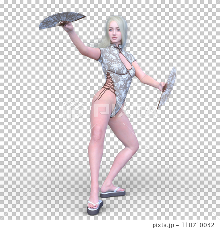 扇を持って舞う女性 110710032