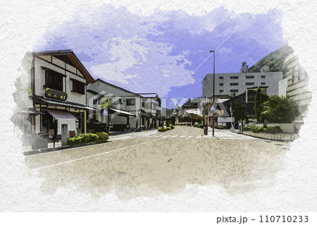 水彩画風　山中温泉　温泉街　石川県加賀市 110710233