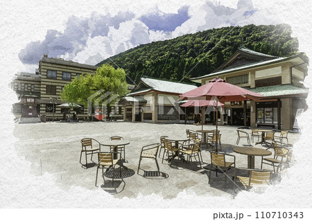 水彩画風　山中温泉　山中座広場　石川県加賀市 110710343
