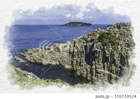 水彩画風 東尋坊 福井県坂井市のイラスト素材 [110710524] - PIXTA