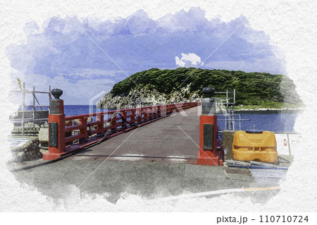 水彩画風　東尋坊　雄島　雄島橋　福井県坂井市 110710724
