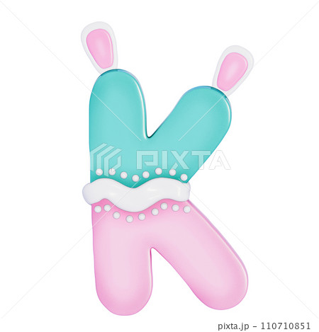 Easter bunny holiday alphabet K with cute decoration on transparent background , 3D Rendering 110710851